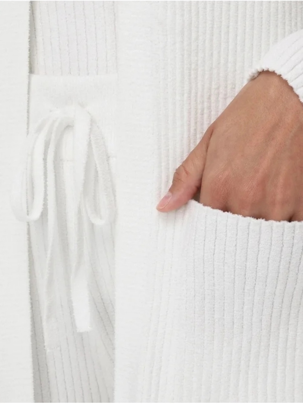 Off White Ribbed Knit Tank, Pants & Long Cardigan Loungewear Set - Picture 7 of 11